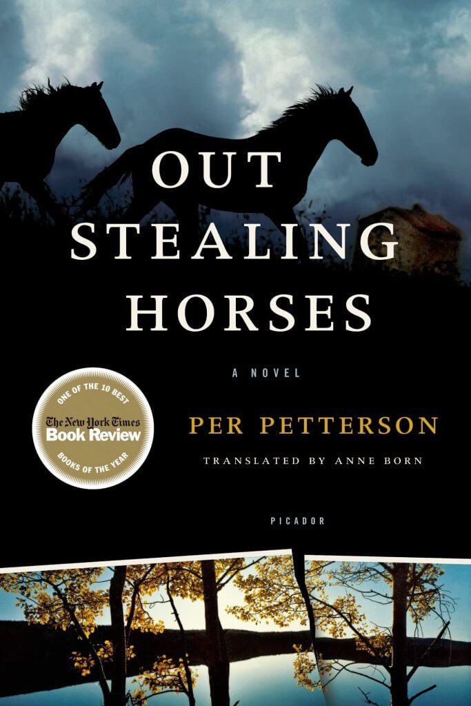 Book cover of Out Stealing Horses by Per Petterson – a muted landscape novel about loneliness, memory, and grief felt in silent Scandinavian wilderness.